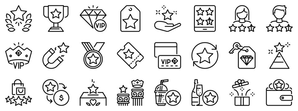 Line icons about loyalty program. Line icon on transparent background with editable stroke.