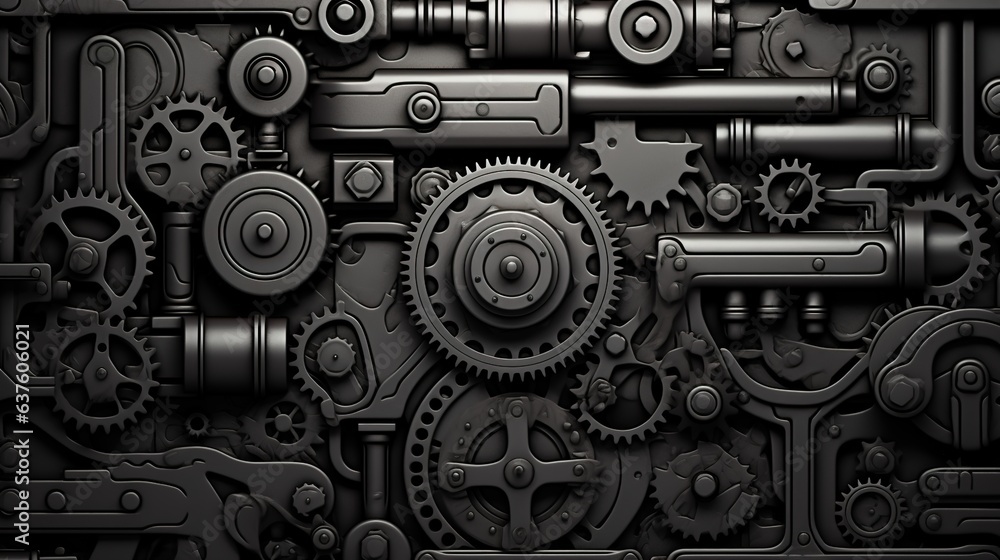 Poster gear blueprint technical background. cogs and wheels in gray color. abstract parts of engine. genera