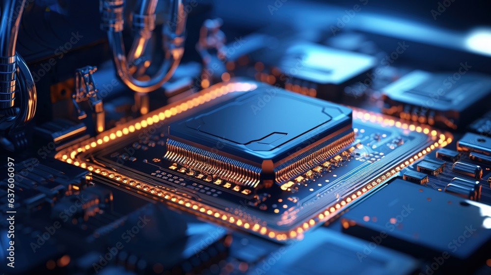 Poster central processing unit: close-up of a powerful central processing unit (cpu) on a circuit board, gl