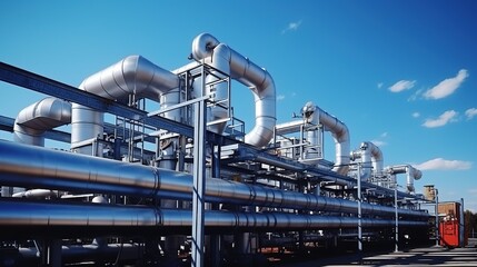 Fototapeta premium Industrial Factory equipment stainless tubes Food automation. generative ai