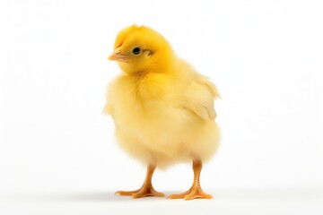 Obraz premium A small yellow chicken standing on a white background, created by Generative AI