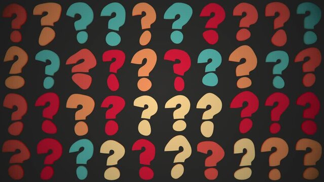 Funky retro styled background with a morphing pattern of colorful question marks. This punctuation mark motion background animation is 4K and a seamless loop.