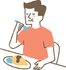 オムライスを食べているお父さん_色