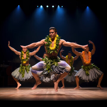 lifestyle photo men hula dancers in hawaii on stage