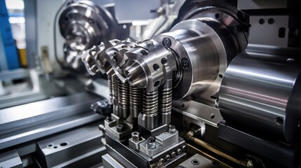 working area of cnc multiform spring coiling machine close up. generative ai