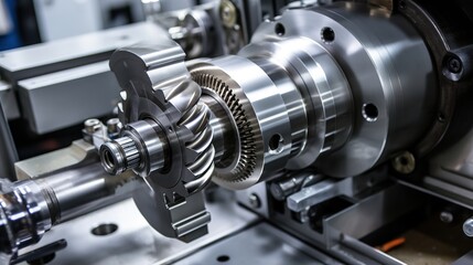 Fototapeta premium Close-up of the working area of a CNC multiform spring coiling machine. generative ai