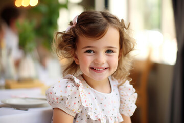 A smiling little girl at a restaurant