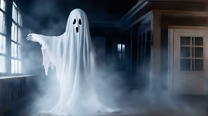 怖いお化け屋敷、不気味な幽霊、背景｜scary haunted house, spooky ghost, background. Generative AI