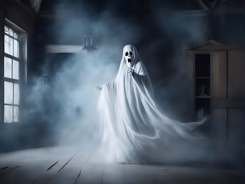 怖いお化け屋敷、不気味な幽霊、背景｜scary haunted house, spooky ghost, background. Generative AI