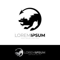 Lion logo with circle design template, black color, wild animals