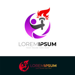 logo of person carrying torch flame, sport logos