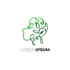 Girl logo and leaf design nature, line style, salon logos