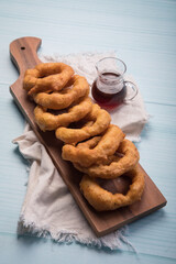 Picarones peruvian food dessert sweet fried dough doughnuts