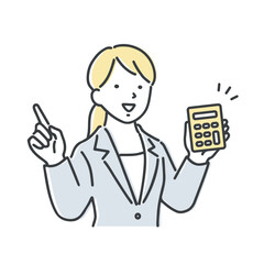 電卓を見せながら指差しをするビジネスウーマン