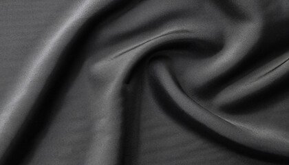 Obraz premium Black cloth texture background. Dark abstract fabric for wallpaper or graphic design. Close up smooth silk that looks simple and elegant in vintage style. The surface has a beautiful wavy pattern.