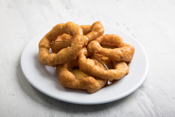 PIcarones deep fried peruvian peru doughnuts fried round food dough