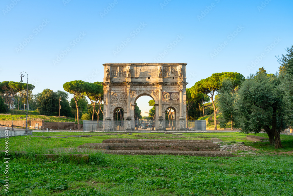 Poster Arch of Constantine in Rome. Text translation 