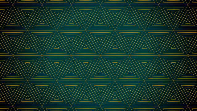 Seamless triangles pattern, opulent premium decorative vector background. Bright golden 3d metallic lines effect.