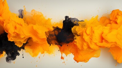 An abstract orange and black watercolor like swirl and splash background pattern. Generative AI. 