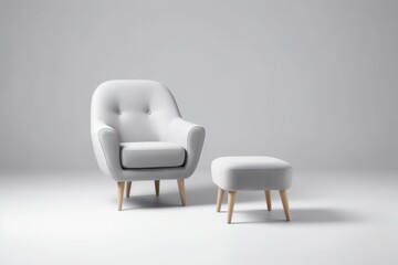 Fototapeta premium A grey armchair and ottoman on a grey background, created by Generative AI