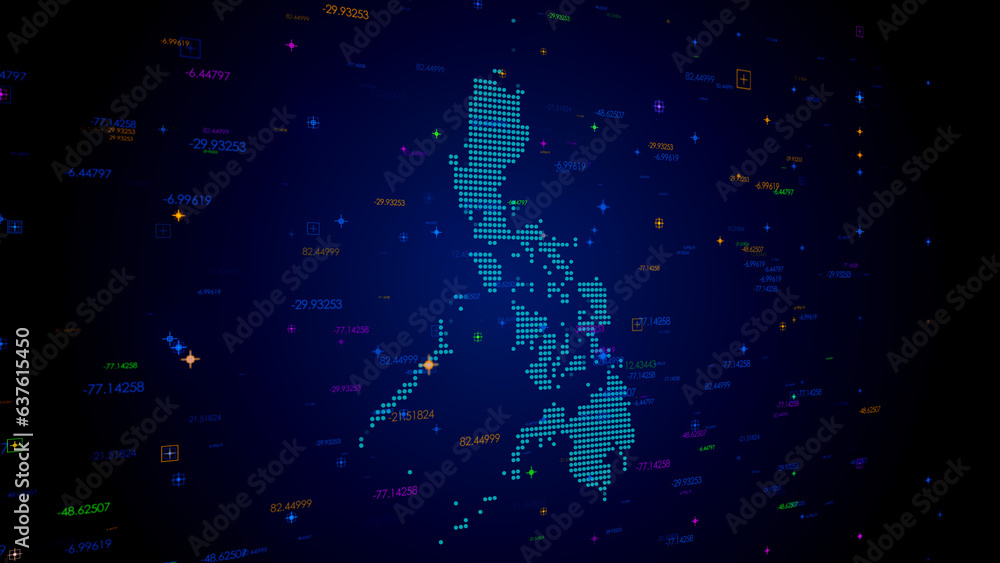 Poster futuristic blue colorful shiny digital technology hud dots mosaic grid philippines map perspective v