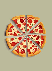 Drawing of a pepperoni pizza on a light green background
