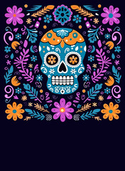 Little skull illustration of day of the dead made of papel china picado, mexican tradition