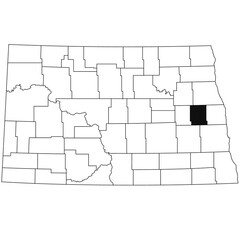 Map of Steele County in North Dakota state on white background. single County map highlighted by black colour on North Dakota map .