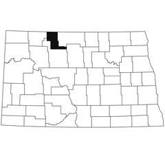 Obraz premium Map of renville County in North Dakota state on white background. single County map highlighted by black colour on North Dakota map .