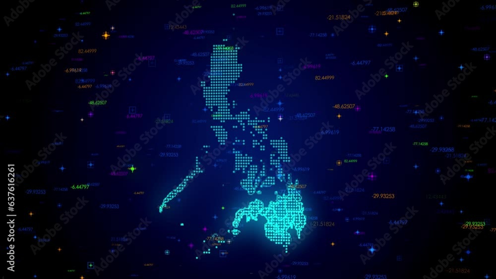Poster futuristic motion view blue colorful shiny digital technology hud dots mosaic grid philippines map s
