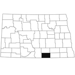 Obraz premium Map of McIntosh County in North Dakota state on white background. single County map highlighted by black colour on North Dakota map .