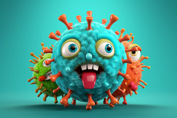 Cute virus character element minimal background 3d rendering