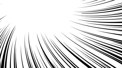 左上にフォーカスするうねりのある黒色の集中線　漫画の効果線の背景素材　横長