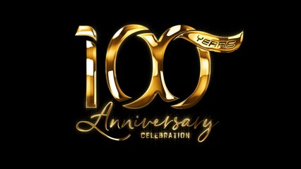 100th Happy Anniversary Celebration Greeting Text Luxury Gold on Transparent Background, Alpha Channel. Perfect for Birthday or Anniversary Celebrations.
