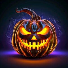 halloween pumpkin neon style cartoon on black background. 8k resolution