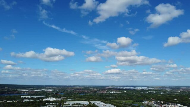 Aerial view of Modern Football Stadium MK Don at Milton Keynes City of England United Kingdom, The Footage Was captured on August 21st, 2023 During Bright sunny Day with Drone's Camera