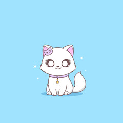 Cute Cat Wearing Necklace Vector Illustration