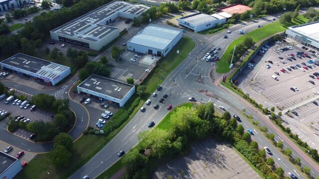 Aerial view of Modern Football Stadium MK Don at Milton Keynes City of England United Kingdom, The Footage Was captured on August 21st, 2023 During Bright sunny Day with Drone's Camera