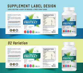 Multi vitamin label sticker design and natural food supplement sticker banner packaging, pill bottle jar label can all medical health nutrition tablet product print ready vector modern file mockup - obrazy, fototapety, plakaty