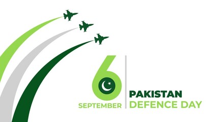 Pakistan defence day 6th september. Pakistan airforce craft on white background animation.