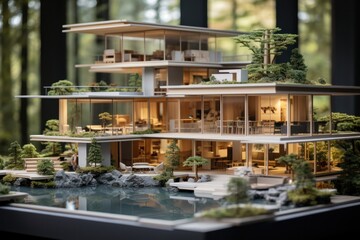 architectural model of the house in miniature. modern design. concept of construction and mortgage lending. 