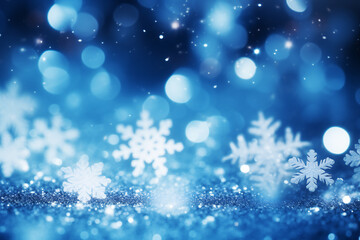 Fototapeta premium abstract bokeh background with a close-up of delicate snowflakes against a cold, dark backdrop.