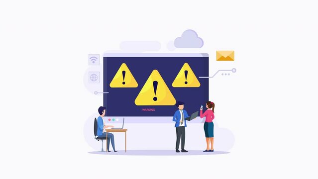 Monitor and virus warning on it. warning notification security and virus protection. 4k video animated.