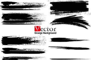 Vector black paint, rectangular ink brush stroke and shapes set. Dirty grunge design element, box or background for text. Grungy smears and rough stains. Hand drawn ink illustration isolated on white