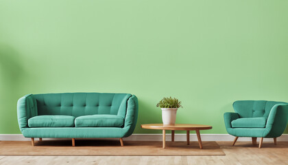 Green sofa in a room