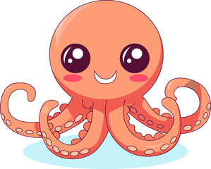 Cute Octopus Cartoon On White Background