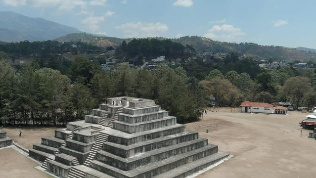 Zaculea, Guatemala - 2023 - Aerial drone shot of Zaculeu, the Western Highlands capital of Mam Maya Kingdom until the Spanish Conquest, Guatemala.