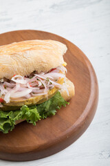 Butifarra traditional peruvian sandwich made of artisanal pork ham