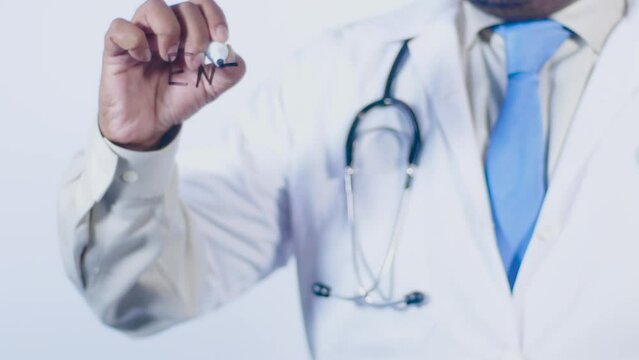 A doctor writes on the screen words Enterocytes