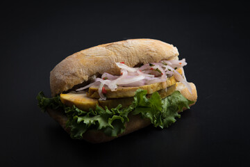 Butifarra traditional peruvian sandwich made of artisanal pork ham